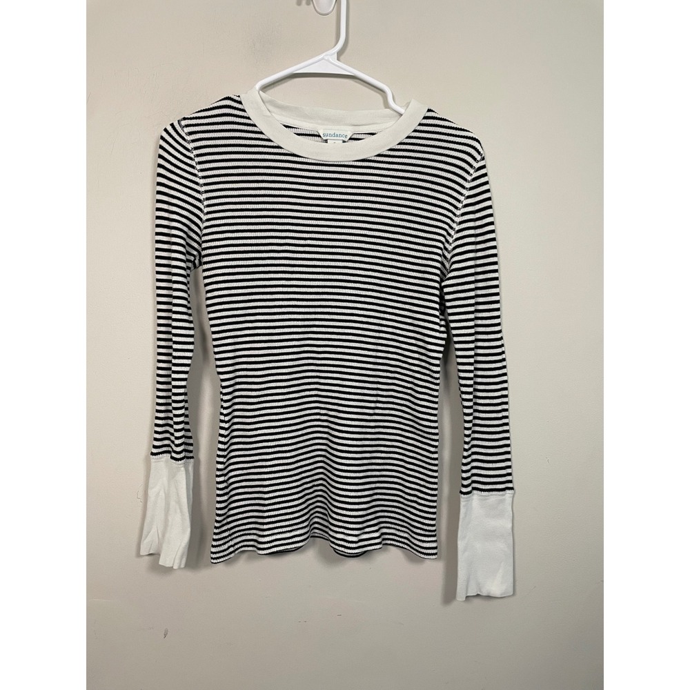Sundance Striped Crewneck Thermal Top Black and White Size Small Casual Classic